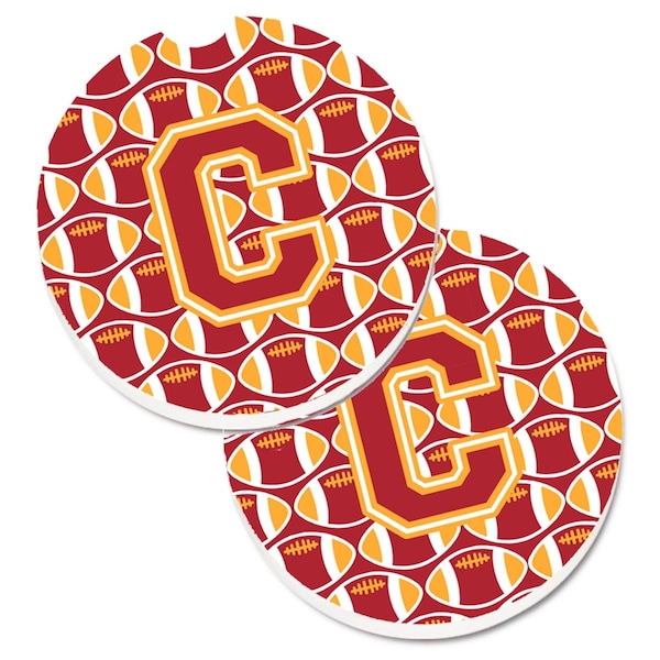 Carolines Treasures Letter C Football Cardinal and Gold Set of 2 Cup Holder Car Coaster CJ1070-CCARC - main